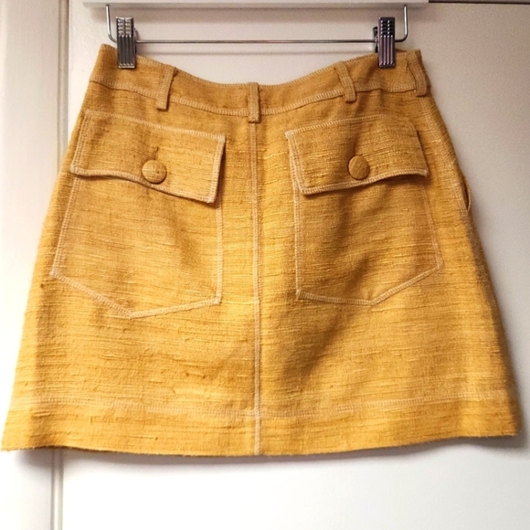 MOSCHINO COUTURE Vintage Yellow Mustard Silk Linen Blend Knit Mini Skirt SZ 6 - Picture 7 of 16